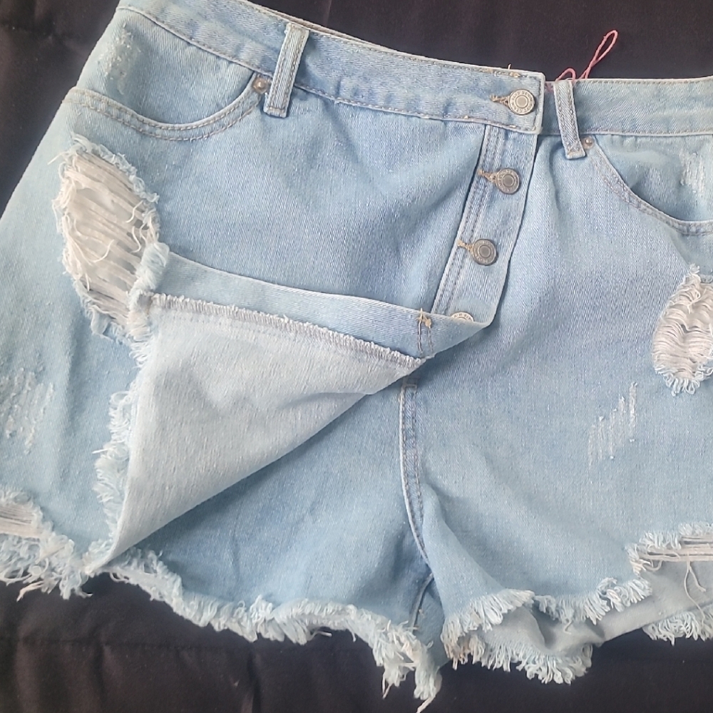 Light Blue Distressed Denim Shorts - Picture 3 of 16